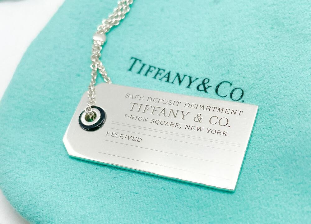 Authentic Tiffany & Co. Safe Deposit Department Tag Necklace Silver w/ Pouch